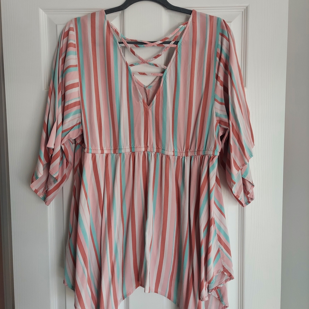 Torrid Pink and Gray Asymmetrical 3/4 Sleeve Blouse